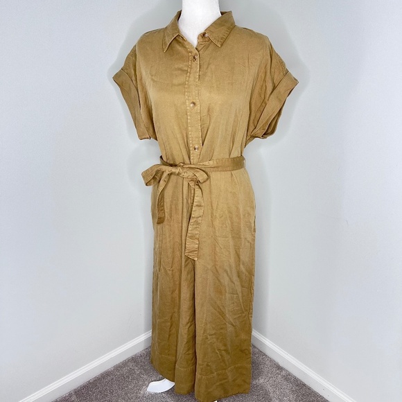 NWT Faherty Arlie Short Sleeve Shirt Linen Blend Tan Dress L - Picture 1 of 5